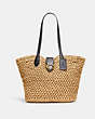 COACH®,LARGE TOTE,Smooth Leather,Large,Brass/Natural/Black,Front View