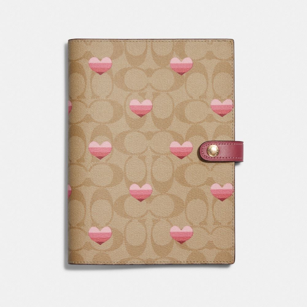 Notebook In Signature Canvas With Stripe Heart Print