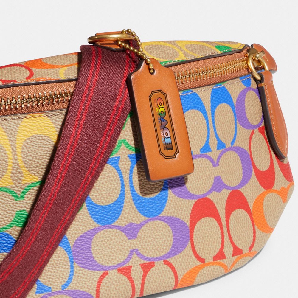 NWT Coach Charter Belt Bag 7 In Rainbow Signature Canvas Style No