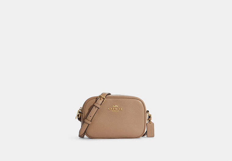 COACH®,MINI JAMIE CAMERA BAG,Pebbled Leather,Small,Anniversary,Gold/Taupe,Front View