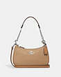 COACH®,TERI SHOULDER BAG IN COLORBLOCK,Refined Pebble Leather,Large,Silver/Sandy Beige Multi,Front View