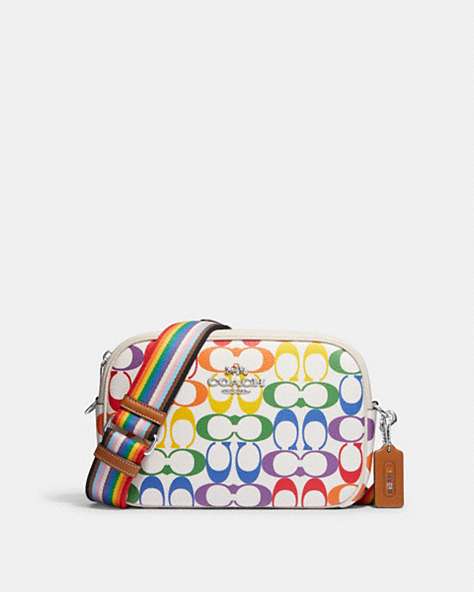 COACH®,JAMIE CAMERA BAG IN RAINBOW SIGNATURE CANVAS,pvc,Silver/Chalk Multi,Front View