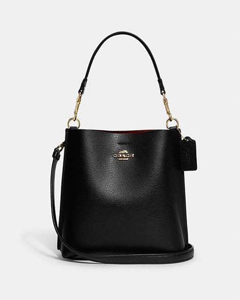 COACH®,MOLLIE BUCKET BAG 22,Leather,Medium,Anniversary,Gold/Black,Front View