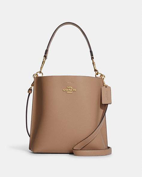COACH®,MOLLIE BUCKET BAG 22,Leather,Medium,Anniversary,Gold/Taupe,Front View