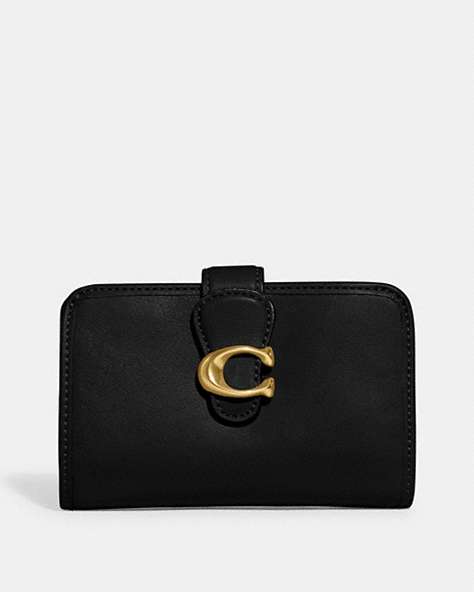 COACH®,TABBY MEDIUM WALLET,Smooth Leather,Mini,Brass/Black,Front View