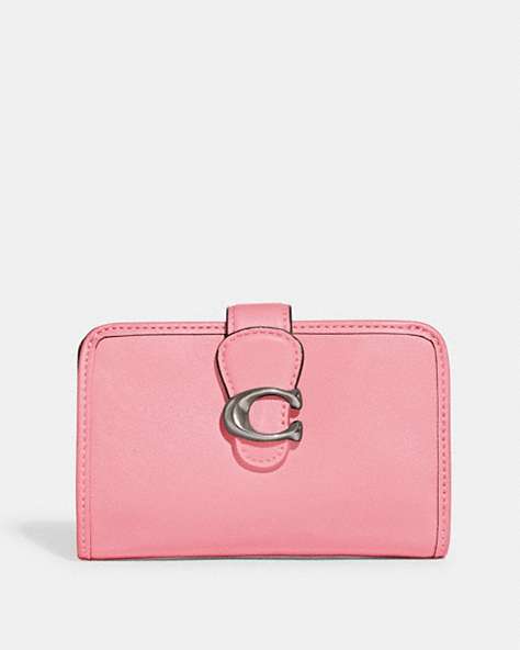 COACH®,TABBY MEDIUM WALLET,Smooth Leather,Mini,Silver/Flower Pink,Front View
