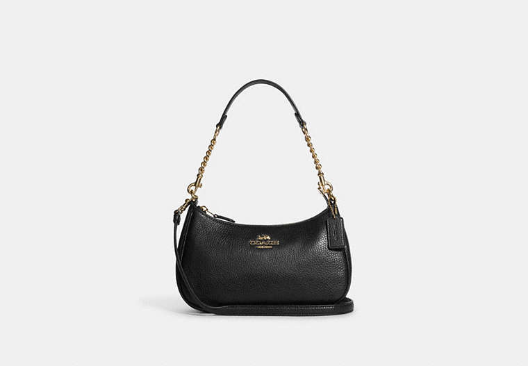 COACH®,TERI SHOULDER BAG,Pebbled Leather,Large,Anniversary,Gold/Black,Front View