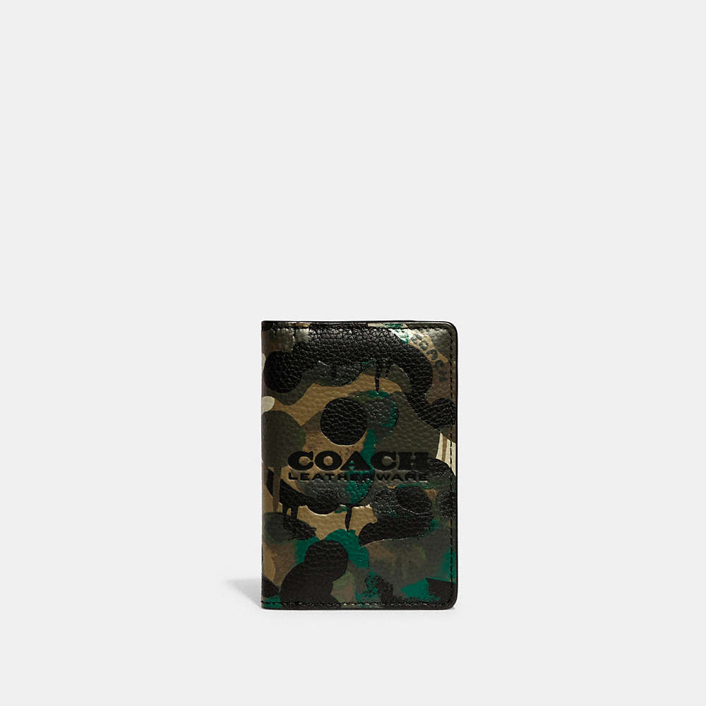 Coach Card Wallet In Signature Canvas With Camo Print In Grey