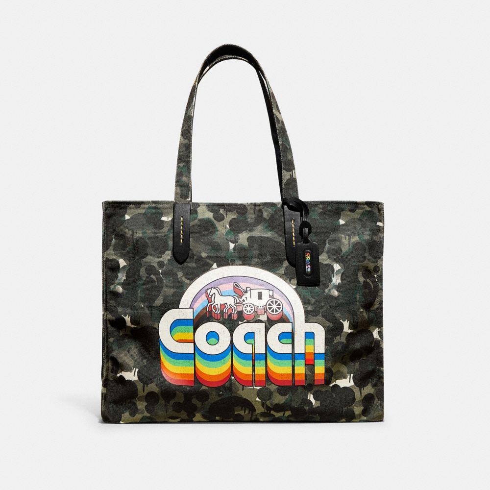 公式 Coach コーチ 100 パーセント リサイクル キャンバス トート 42 ウィズ カモ プリント レインボー ホース アンド キャリッジ トートバッグ ボストンバッグ