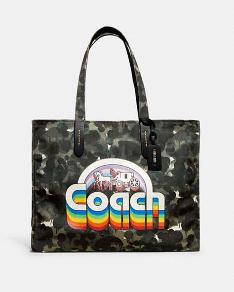 100 Percent Recycled Canvas Tote 42 With Camo Print And Rainbow Horse And Carriage