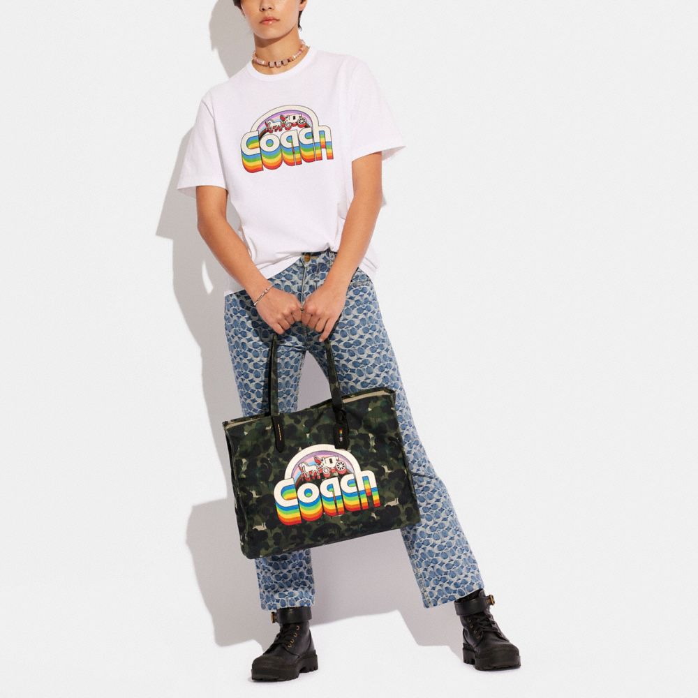 COACH® | 100 Percent Recycled Canvas Tote 42 With Camo Print And Rainbow  Horse And Carriage