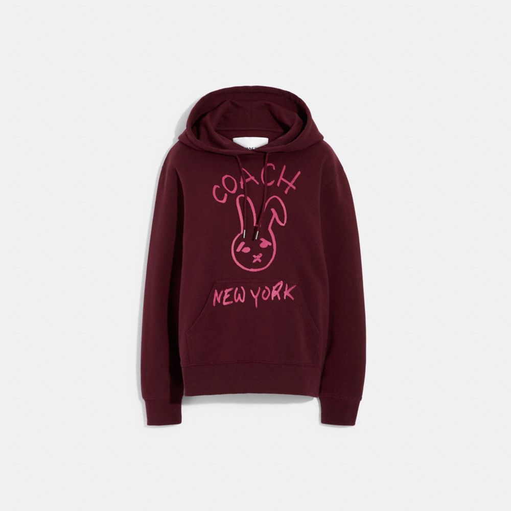 Coach Bunny Hoodie In Organic Cotton In Burgundy