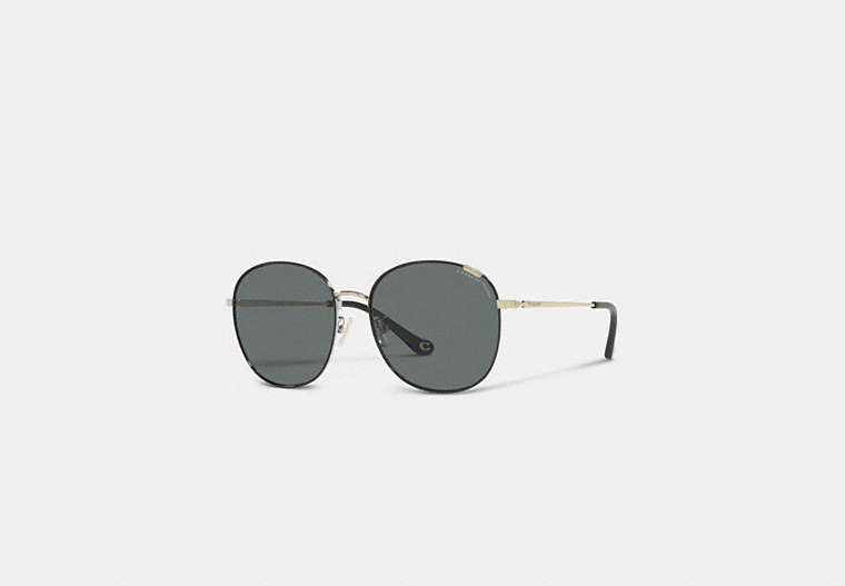 COACH®,METAL ROUND SUNGLASSES,Black/ Shiny Light Gold,Front View