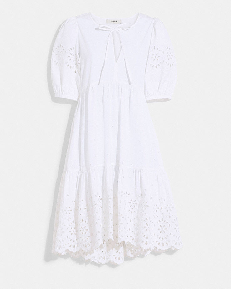 CoachBroderie Anglaise Puff Sleeve Dress In Organic Cotton