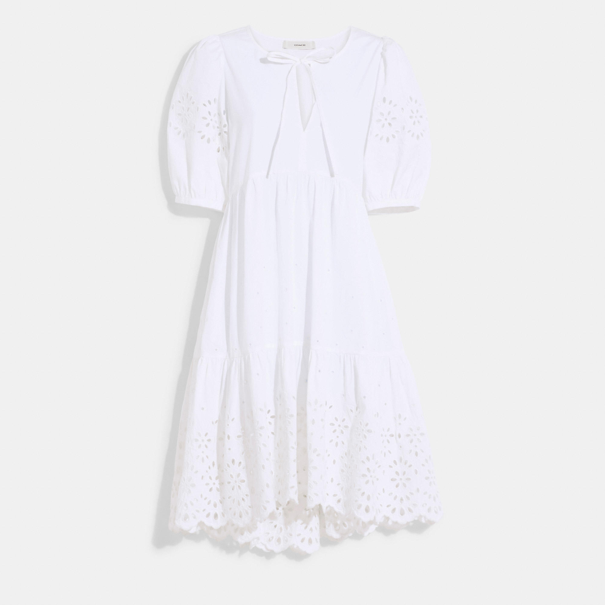 Coach Outlet Broderie Anglaise Puff Sleeve Dress In Organic Cotton In White
