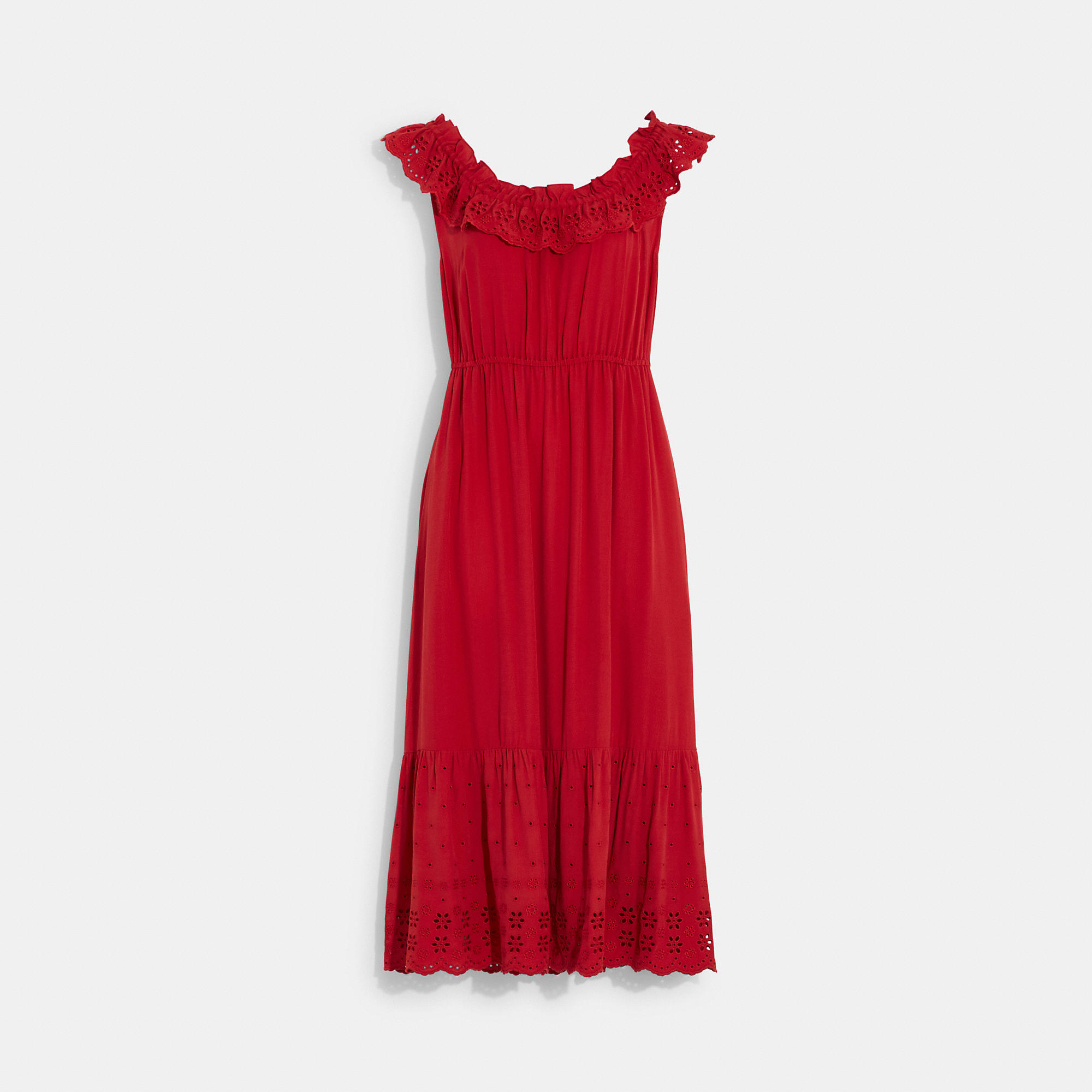 Coach Outlet Sleeveless Ruffle Dress In Red