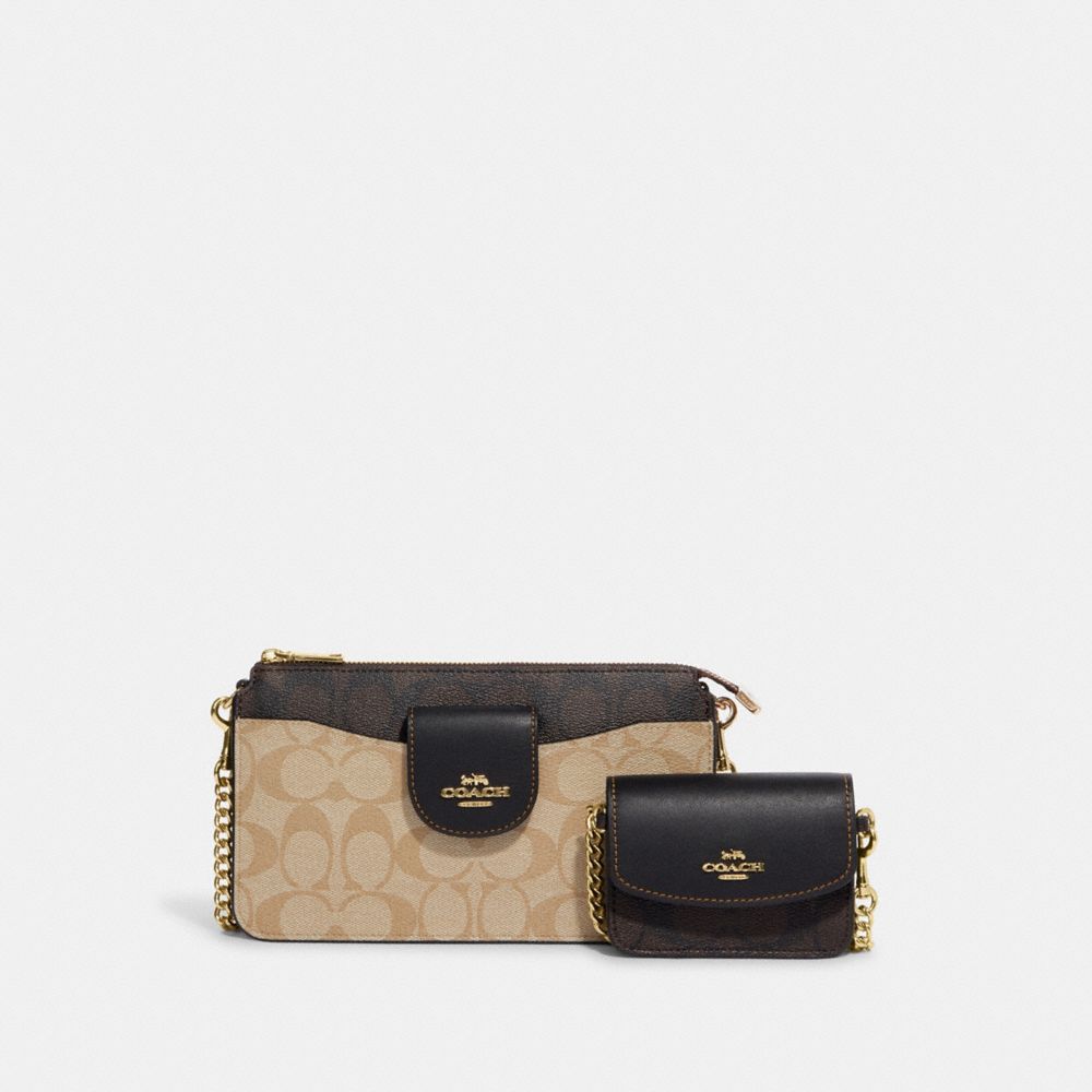 Coach Poppy 2 In 1 Crossbody With Card Case In Signature Black