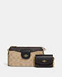 COACH®,POPPY CROSSBODY WITH CARD CASE IN BLOCKED SIGNATURE CANVAS,pvc,Mini,Im/Light Khaki/Brown Multi,Front View