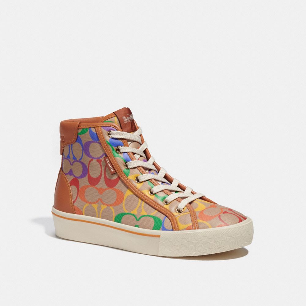 COACH® Citysole High Top Platform Sneaker In Rainbow Signature Canvas