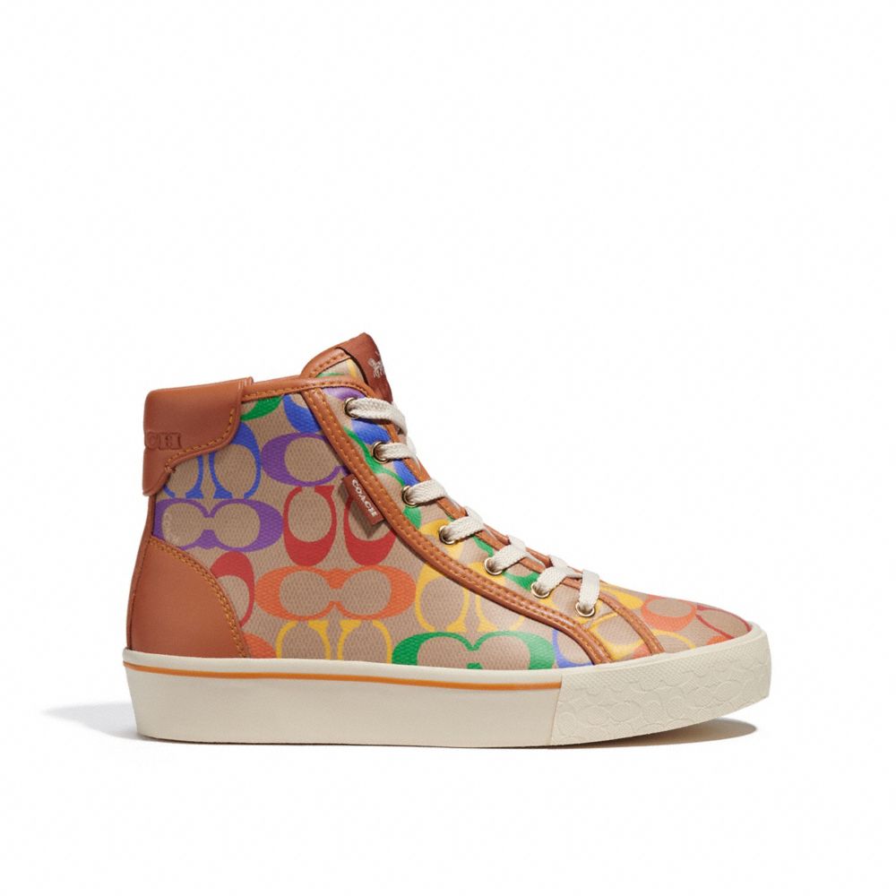 COACH® | Citysole High Top Platform Sneaker In Rainbow Signature Canvas