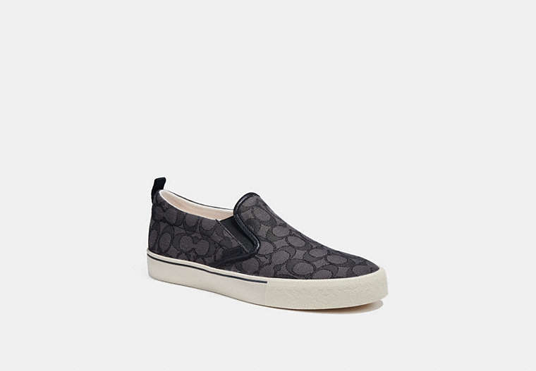 COACH®,SKATE SLIP ON SNEAKER IN SIGNATURE JACQUARD,Signature Jacquard,Charcoal/Black,Front View