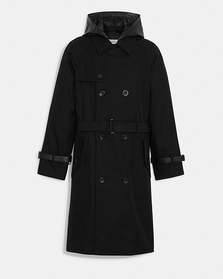 CoachTrench With Leather Hood In Organic Cotton And Recycled Polyester