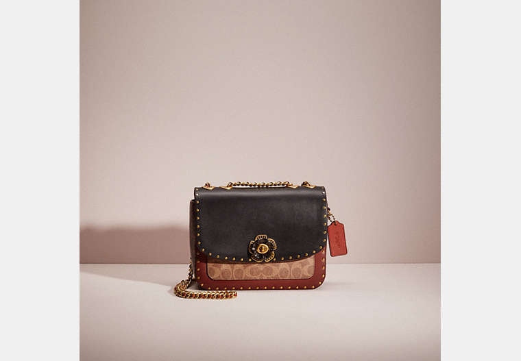 Restored Madison Shoulder Bag In Signature Canvas With Rivets And Snakeskin Detail