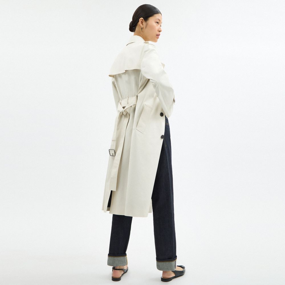COACH®,Long Trench,Polyester,Cotton,Trench,Button,Gun Flap,Work,Cream,Scale View