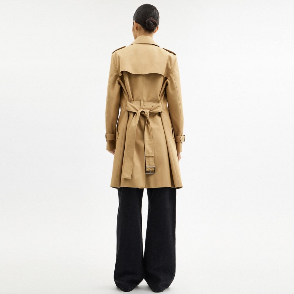 COACH®,Mid Trench,Cotton,Polyester,Trench,Gun Flap,Button,Work,Beige,Scale View