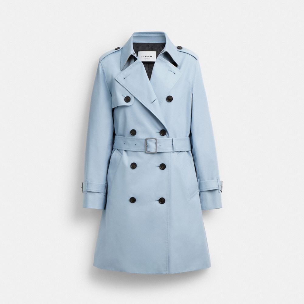 COACH®,Mid Trench,Cotton,Polyester,Trench,Gun Flap,Button,Work,,Front View