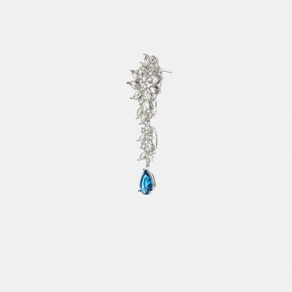 COACH®,Statement Crystal Single Earring,Dangle Earring,Single,Crystal,Glass,Gem Embellishment,Titanium,Brass,Cocktail,Blue,Inside View,Top View