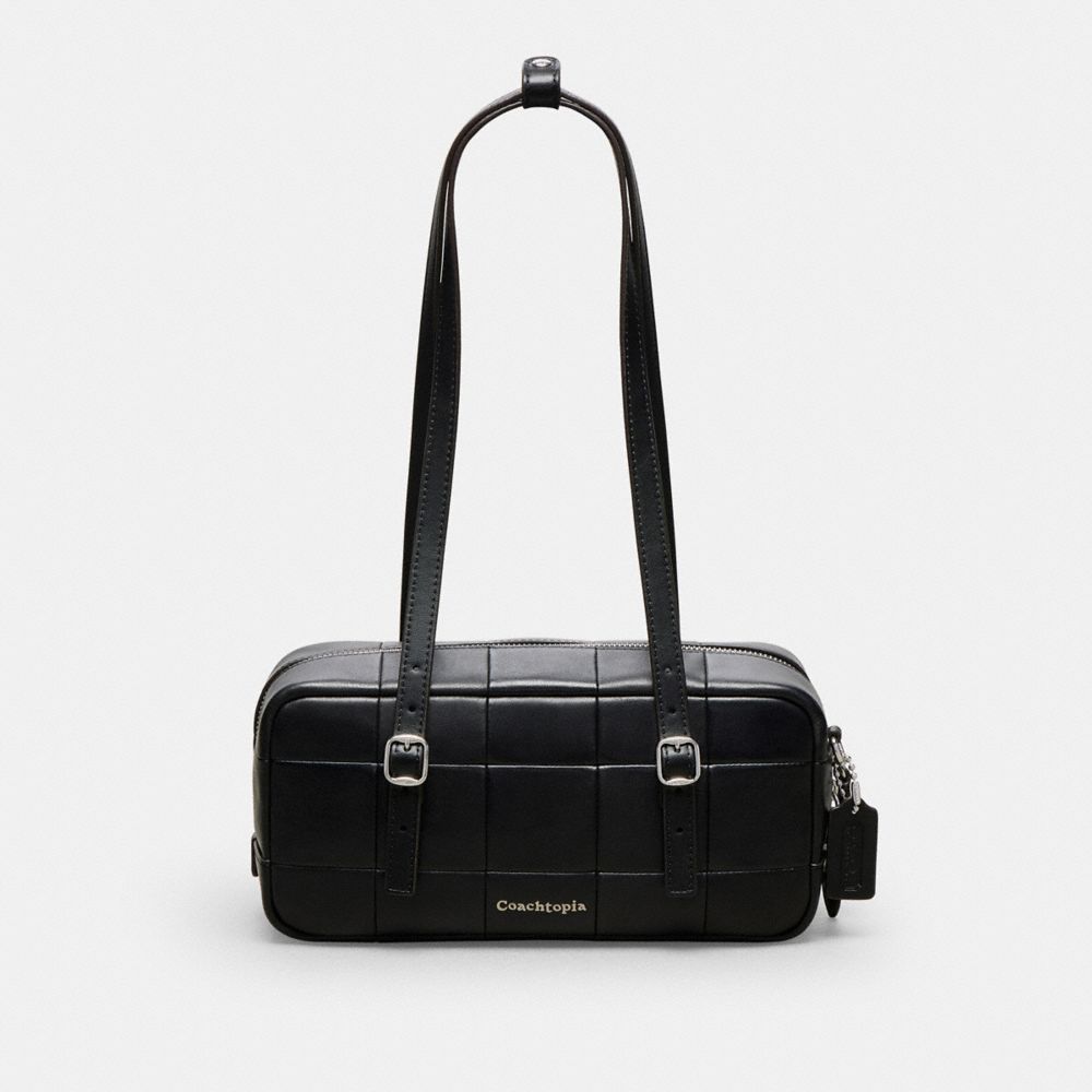 COACH®,Alter/Ego Satchel Bag In Checkerboard Upcrafted Leather,Leather,Shoulder Bag,Logo,Sustainable,Casual,Black,Front View