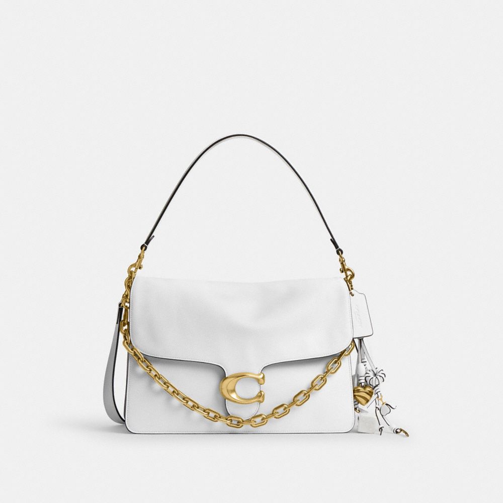 COACH®,Runway Chain Tabby Shoulder Bag 35,Leather,Shoulder Bag,Logo,Adjustable,Brass,Day Party,White,Front View