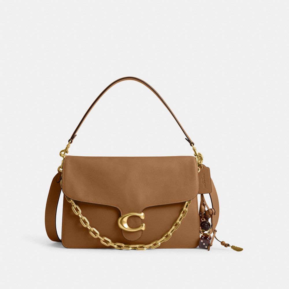 COACH®,Runway Chain Tabby Shoulder Bag 35,Leather,Shoulder Bag,Logo,Adjustable,Brass,Day Party,Brown,Front View