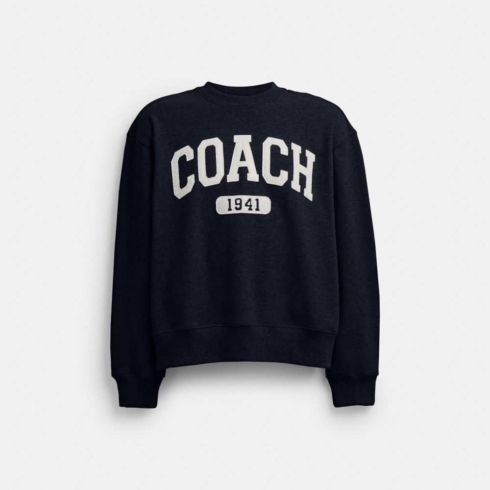 COACH®,Sporty Signature Boyfriend Crewneck Sweatshirt,Cotton,Sweatshirt,Casual,Black,Front View