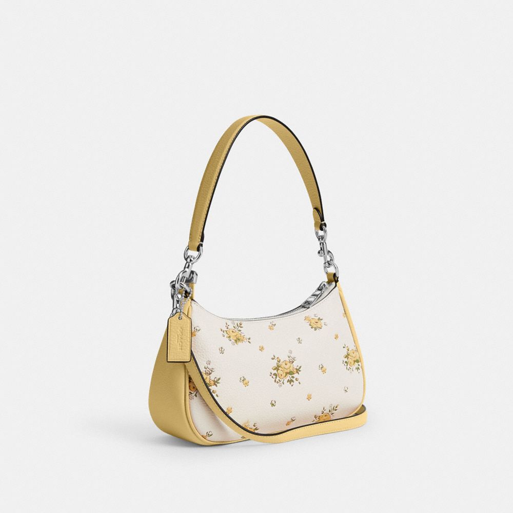 COACH®,Teri Shoulder Bag With Floral Print,Leather,Shoulder Bag,Metal,Color Block,Logo,Adjustable,Color Metal,Casual,White,Angle View