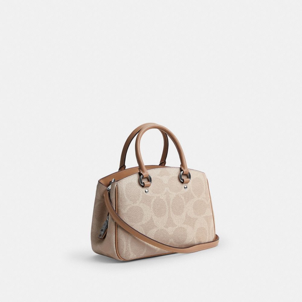COACH®,Savannah Small Carryall Bag In Signature Canvas,Satchel,Casual,Work,Beige,Angle View