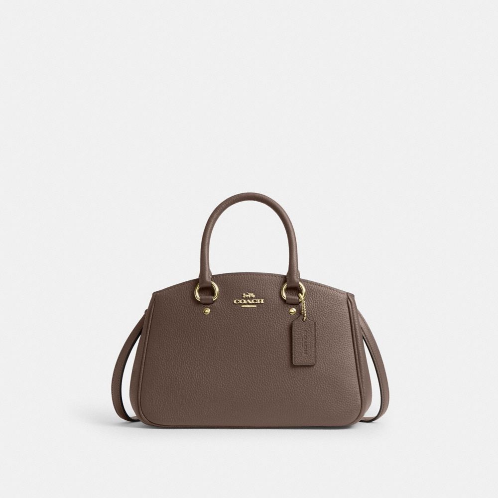 COACH®,Savannah Small Carryall Bag,Leather,Satchel,Metal,Logo,Gold Plated,Work,Brown,Front View
