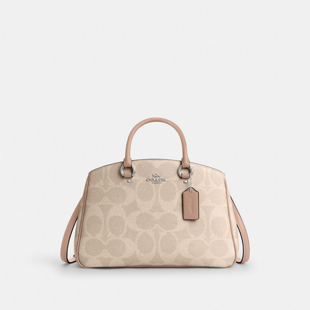 COACH®,Savannah Carryall Bag In Signature Canvas,Canvas,Satchel,Casual,Work,Beige,Front View