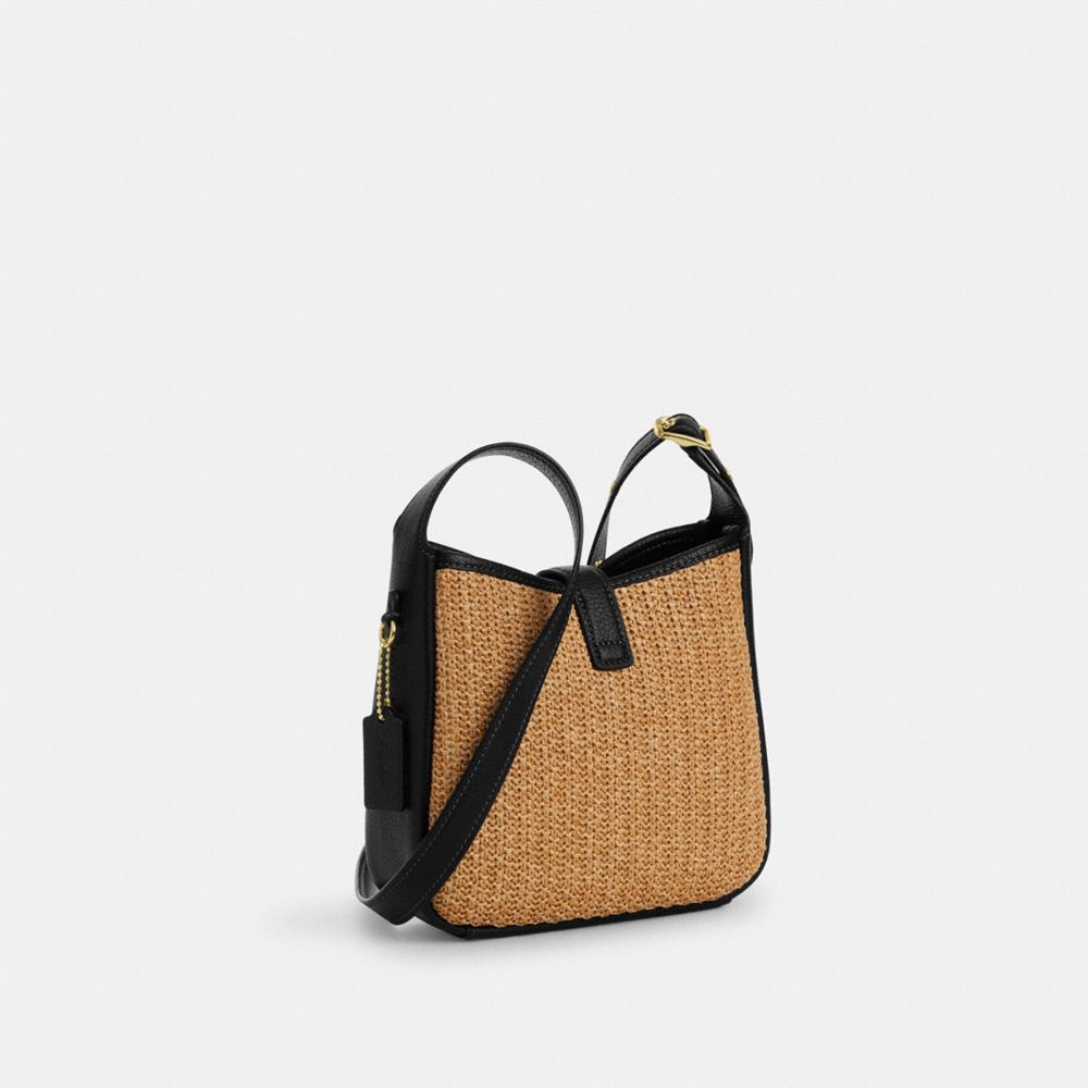 COACH®,Hadley Mini Crossbody Bag,Crossbody,Straw,Logo,Color Block,Piping,Adjustable,Casual,Beige,Angle View