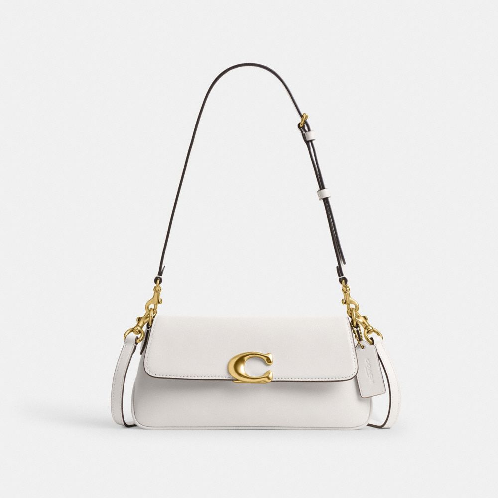 COACH®,Jet Shoulder Bag,Calfskin Leather,Shoulder Bag,Logo,Metal,Gold Metal,Casual,White,Front View
