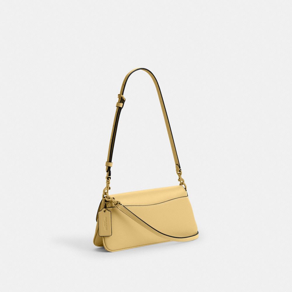 COACH®,Jet Shoulder Bag,Calfskin Leather,Shoulder Bag,Logo,Metal,Gold Metal,Casual,Yellow,Angle View