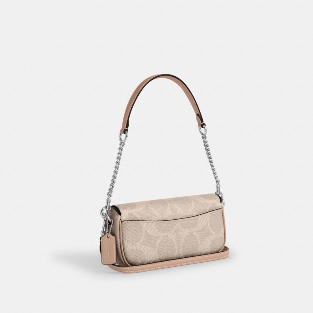COACH®,Hailey Flap Bag In Signature Canvas,Leather,Canvas,Crossbody,Metal,Casual,Beige,Angle View