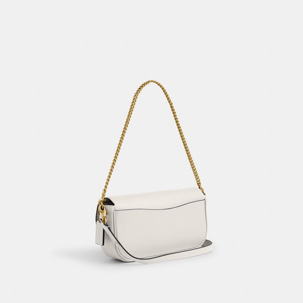 COACH®,Brook Flap Chain Bag,Calfskin Leather,Shoulder Bag,Logo,Embossed,Metal,Adjustable,Compact,Shoulder Guard,Brass,Casual,White,Angle View