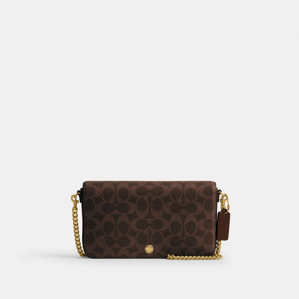 COACH®,Mila Crossbody Bag In Signature Canvas,Calfskin Leather,Leather,Canvas,Crossbody,Logo,Compact,Gold Plated,Gold Meta...,Brown,Front View