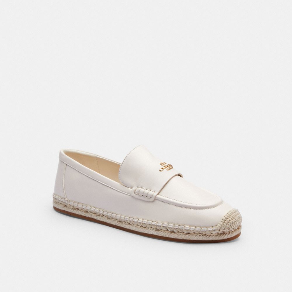 COACH®,Loafer Espadrille,Rubber,Leather,Espadrilles,Flats,Loafer,Metal,Logo,Penny Loafer,Casual,White,Front View