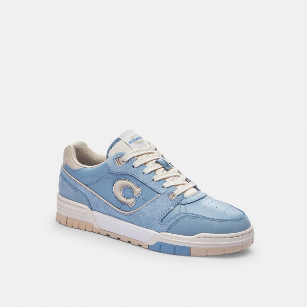 COACH®,Soho Sneaker,Suede,Leather,Rubber,Casual,Embossed,Logo,Perforated,Pull Tab,Casual,Blue,Front View