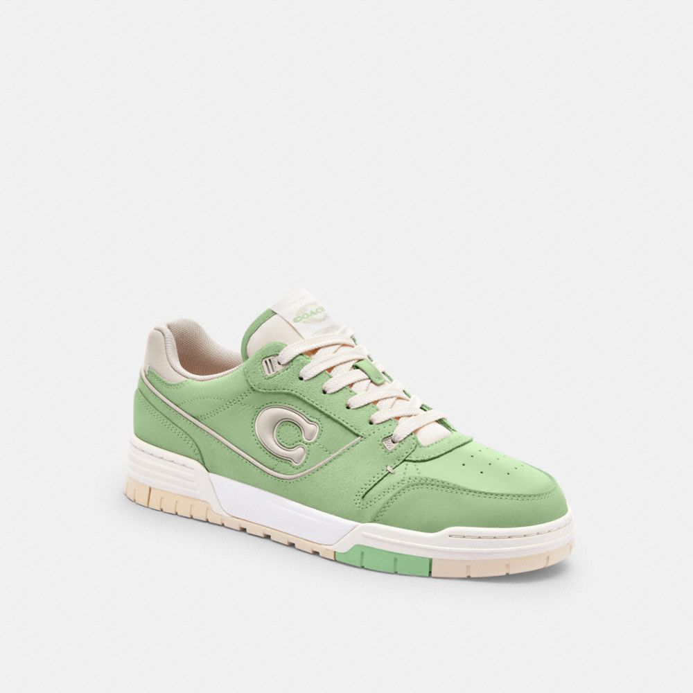 COACH®,Soho Sneaker,Suede,Leather,Rubber,Casual,Embossed,Logo,Perforated,Pull Tab,Casual,Green,Front View