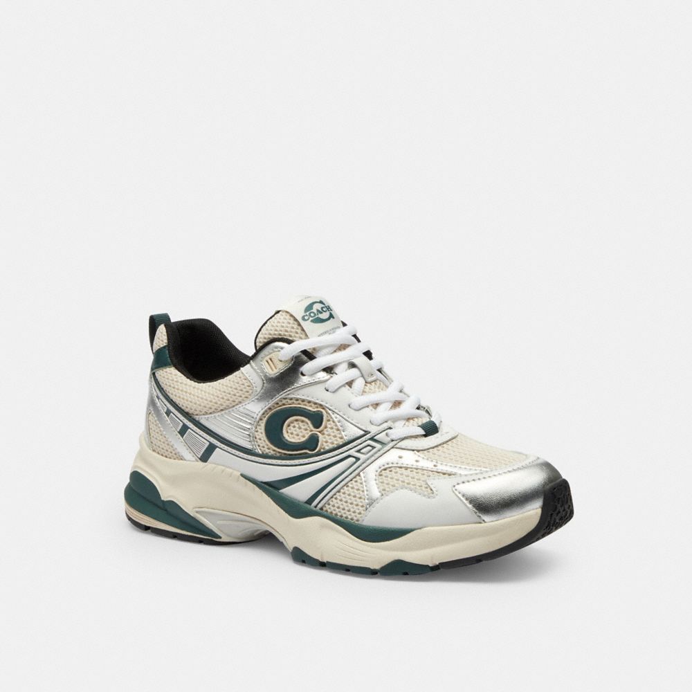 COACH®,Mesh Sneaker,Rubber,Mesh,Dad Sneakers,Fabric,Color Block,Perforated,Logo,Pull Tab,Breathable,Casual,,Front View