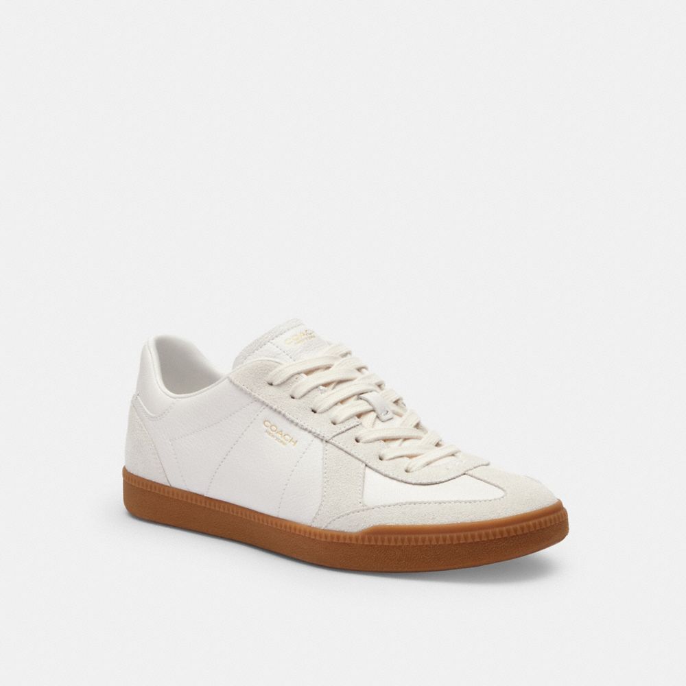 COACH®,Ellis Sneaker,Suede,Rubber,Leather,Casual,Mixed Media,Color Block,Logo,Pull Tab,Casual,White,Front View